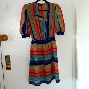 Vintage, Sheer Multi Color Button Front Mid Length Dress